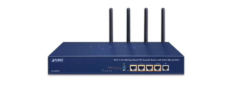 VR-300PW5 | VPN Security Router Planet 4-Port 802.3at PoE+, Wi-Fi 5 AC1200 Dual Band